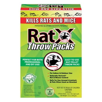 RatX Rodent Killer Bait Pellet Throw Packs for Rats & Mice – Poison Free, Pet Safe | Indoor & Outdoor Use Pellets |6 Throw Packs - 620103