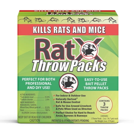 RatX Rodent Killer Bait Pellet Throw Packs for Rats & Mice – Poison Free, Pet Safe Indoor & Outdoor Use Pellets 3 Throw Packs - 620132