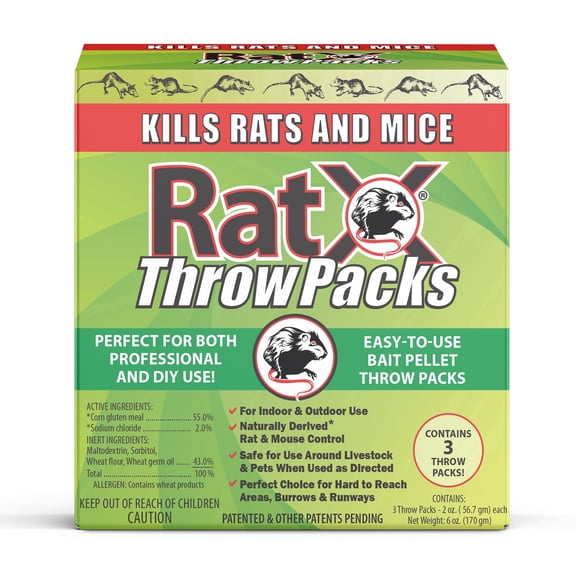 RatX Throw Packs - Eliminates all species of rats and mice, Pack of 3