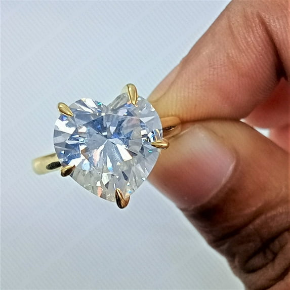 Ratan Gems Heart Cut Clear Moissanite Engagement Ring, 1.8 ct, Yellow Gold-Plated