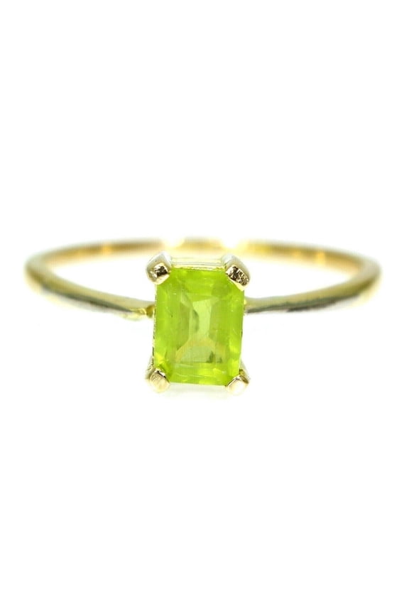 Solitaire Green Peridot 925 Sterling Gold Ring