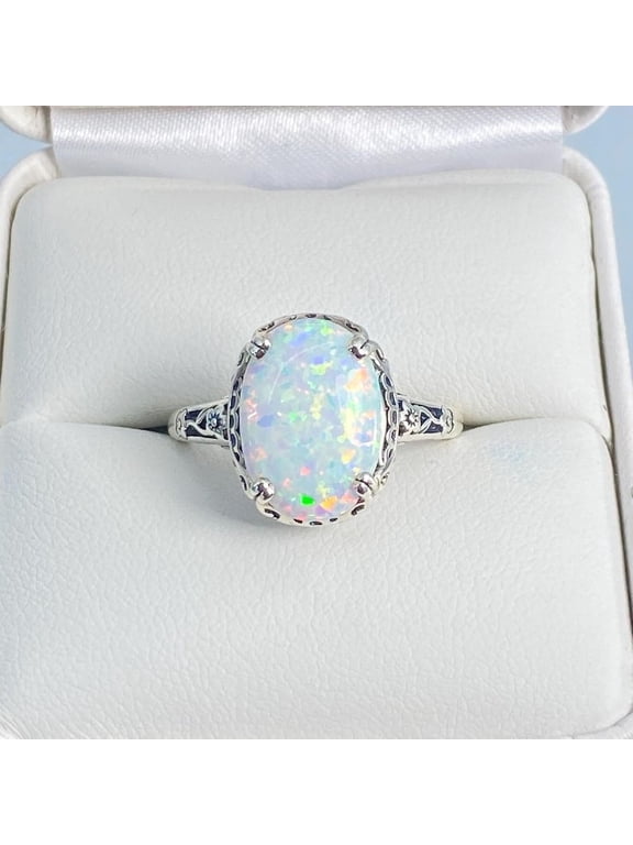 Oval White Opal Gemstone 925 Sterling Silver Ring