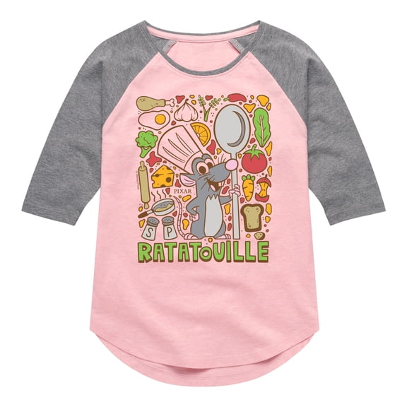 Ratatouille - Remy Doodles - Youth Girls Shirt Tail Raglan T-Shirt
