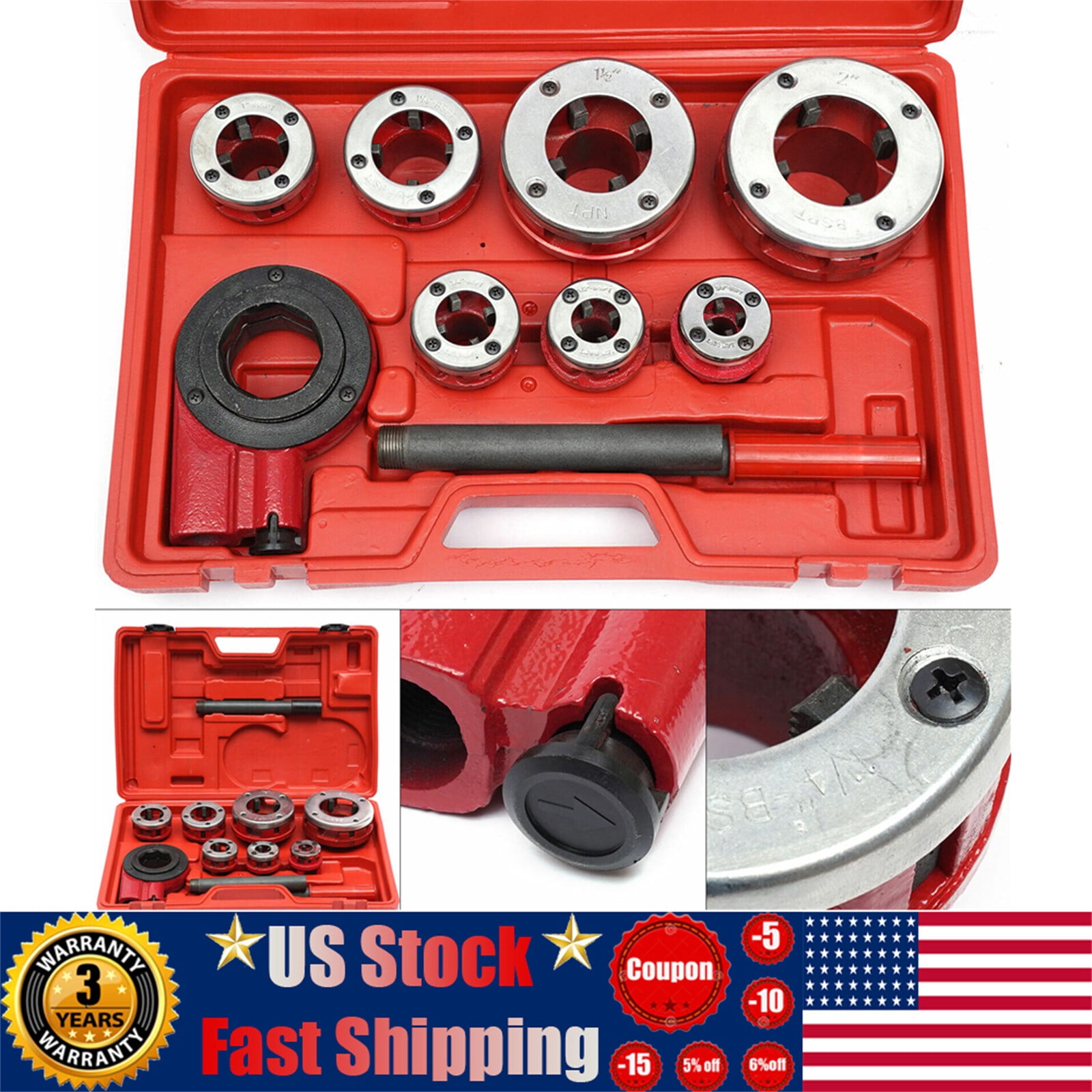Ratchet 3/8 to 2 7 Size Handle Die Pipe Threader - Perfect for DIY Pro ...