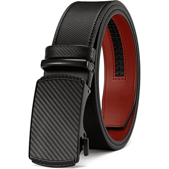 Ratchet Belt for Men Dress Adjustable 1 3/8" Genuine Leather Designer Belt, Size Length Can be Cut, with Gift Box