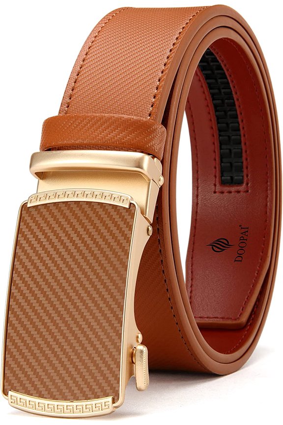 Ratchet Belt for Men Dress Adjustable 1 3/8" Genuine Leather Designer Belt, Size Length Can be Cut, with Gift Box