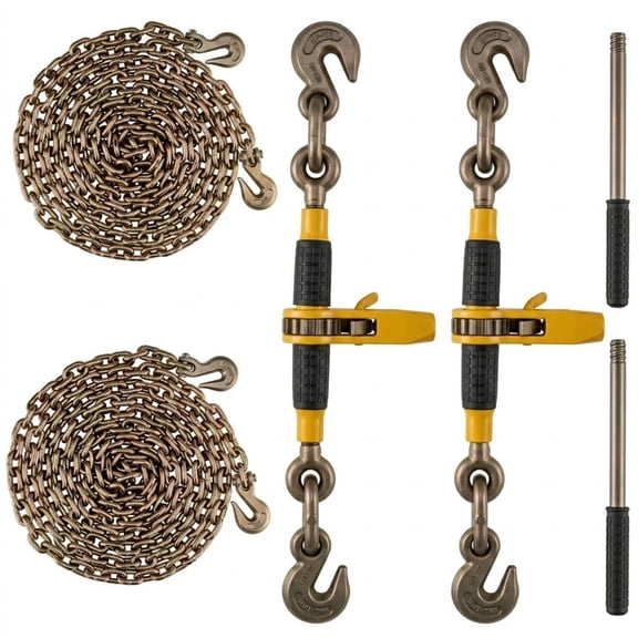 Ratchet Chain Binder 2PCS, 3/8"-1/2" Heavy Duty Load Binders, with G80 Chains 12000 lbs Secure Load Limit, Labor-saving Anti-skid Handle, Tie Down Hauling Chain Binders for Flatbed Truck Trailer