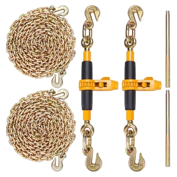 Ratchet Chain Binders 5/16-3/8", G80 Chains, 7100 lbs Capacity - Heavy Duty Tie Down for Flatbed Trucks & Trailers - Portable Ratchet Load Binders with Anti-Skid Handle