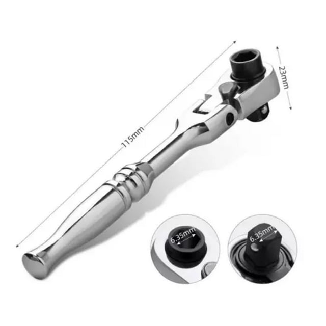 Ratchet Handle Socket Wrench 1/4" Drive 72 Tooth Head for Stubby 115Mm