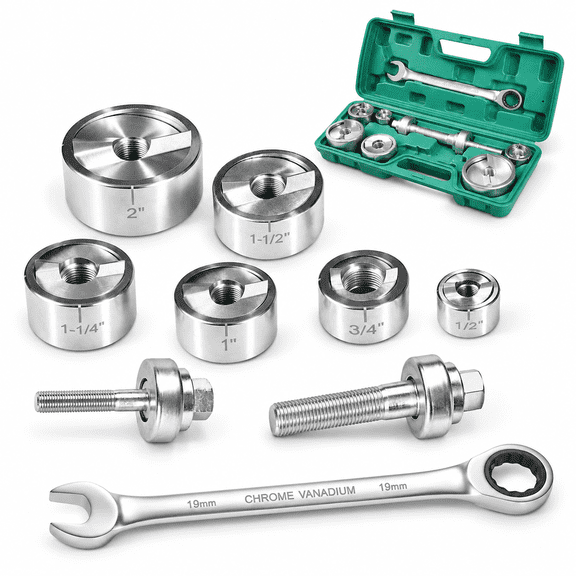 Ratchet Knockout Hole Punch Driver Kit 1/2" to 2" Electrical Conduit Manual Tool Set