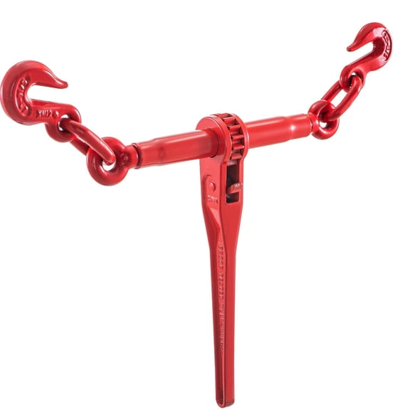 Ratchet Lever Load Binder (2 Units, Red), 6600LB Capacity, 5/16"x3/8" Chain, Adjustable Length, G70 Hooks for Secure Tie Downs