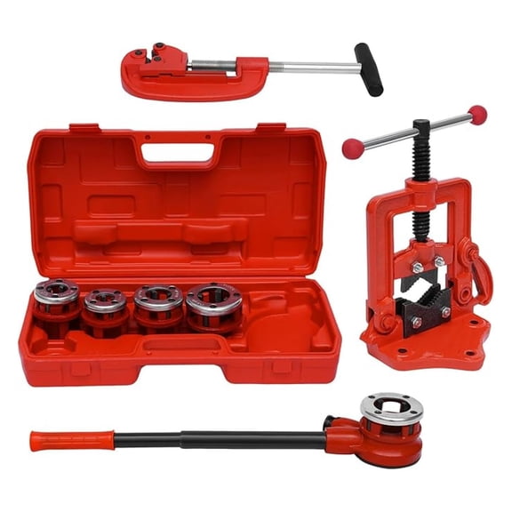 Ratchet Pipe Threader Kit, Plumbing Tools - 5 Dies (3/8", 1/2", 3/4", 1", 1-1/4") with Pipe Cutter & Case