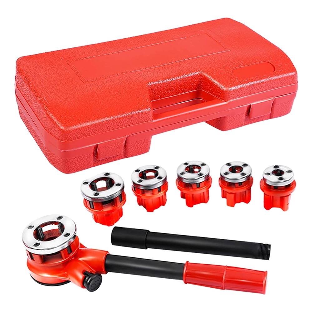 Ratchet Pipe Threader Kit, Ratcheting Pipe Threading Tool Set w/ 6 Dies- 1/4", 3/8", 1/2", 3/4", 1", 1-1/4" and Storage Case