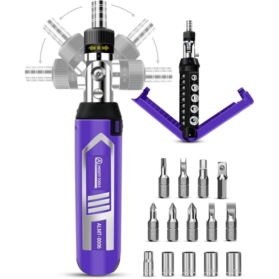 Ratchet Screwdriver Set, 14-in-1 Multi Bit Screwdriver Set, 180 Pivoting Adjustable Angle Screwdriver, for Home DIY, Electronics, Car Emergency and Garage