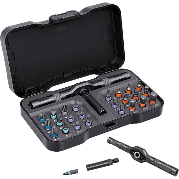 Ratchet Screwdriver Set, 24-in-1 Multi-Bit Driver with 6.2 Fine Tooth Ratchet Gear, S2 Steel Bits, Extended Lever Handle, Magnetic Tips, Compact Tool Kit for Home Repair & DIY