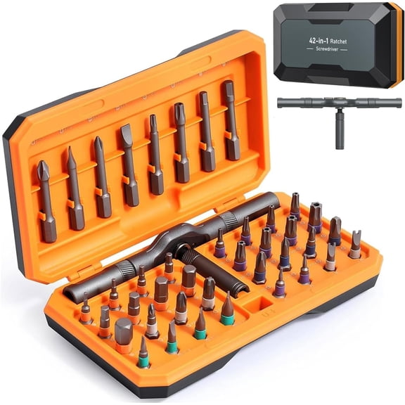 Ratchet Screwdriver Set, 42 in 1 Magnetic Screwdriver Set with 40pcs Bits, Rotatable Handle, Carrying Case Ultimate Repair Tool for Home, DIY Projects