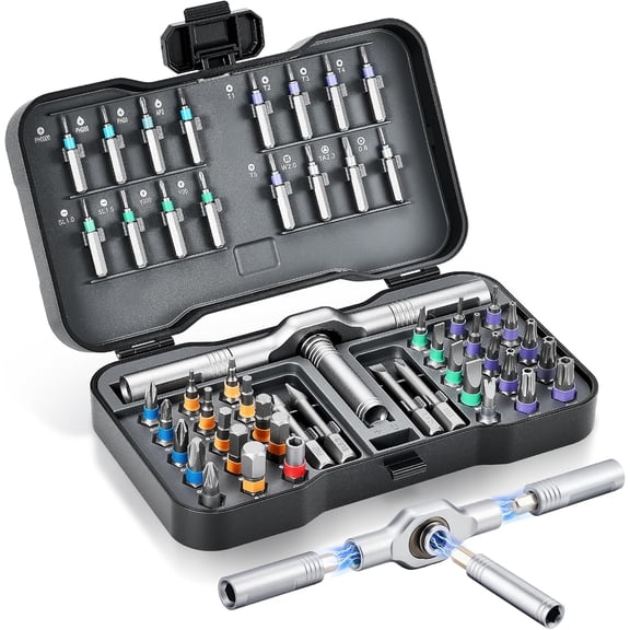 Ratchet Screwdriver Set, 50 in 1 Ratcheting Screwdriver Set, 60-Tooth, Multi S2 Bit with Storage Case, Precision Tool Kit for Furniture, Computer, Electronics, Bicycle, Camera & DIY