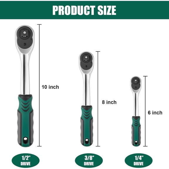 Ratchet Set, 3-Piece 1/4" 3/8" 1/2" Drive Socket Wrench, 72-Tooth Quick Release & Reversible Ratchet Wrench Set, Professional Hand Tool for Automotive Repair and Mechanics Use$$Tools & Hardware Other