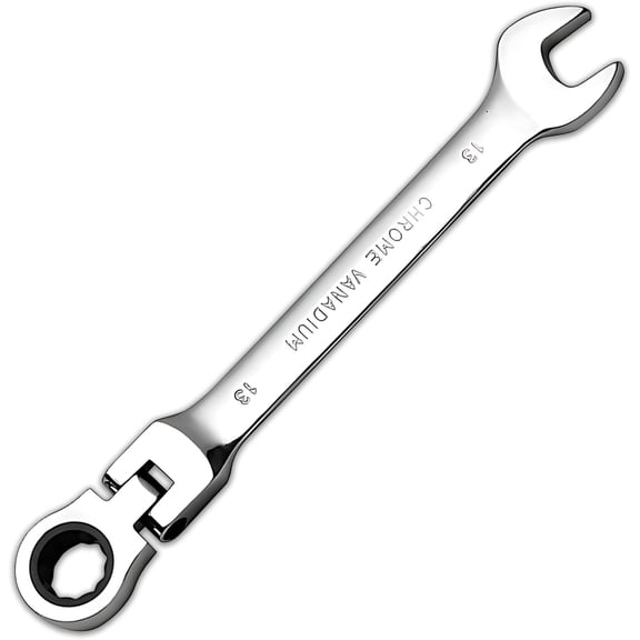 Ratchet Spanner 13mm, Flex-Head Ratcheting Wrench, Chrome Vanadium Steel Metric Wrench, 13mm Spanner Suitable for DIY, Pipeline, Car, Bicycle Repair & Home Maintance