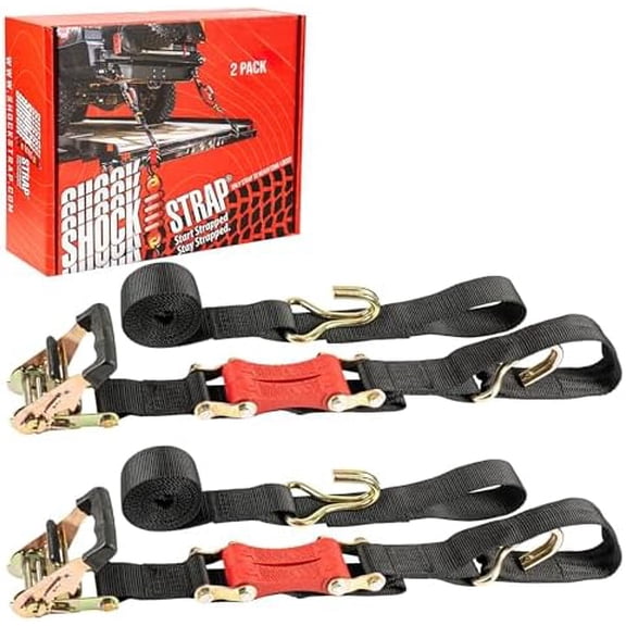 Ratchet Strap, 18 x 2 Shock Absorbing Heavy Duty Tie downs for Cargo, 2,000 LB WLL / 6,000 LB Break Strength, 2-Pack$$Tools & Hardware Other