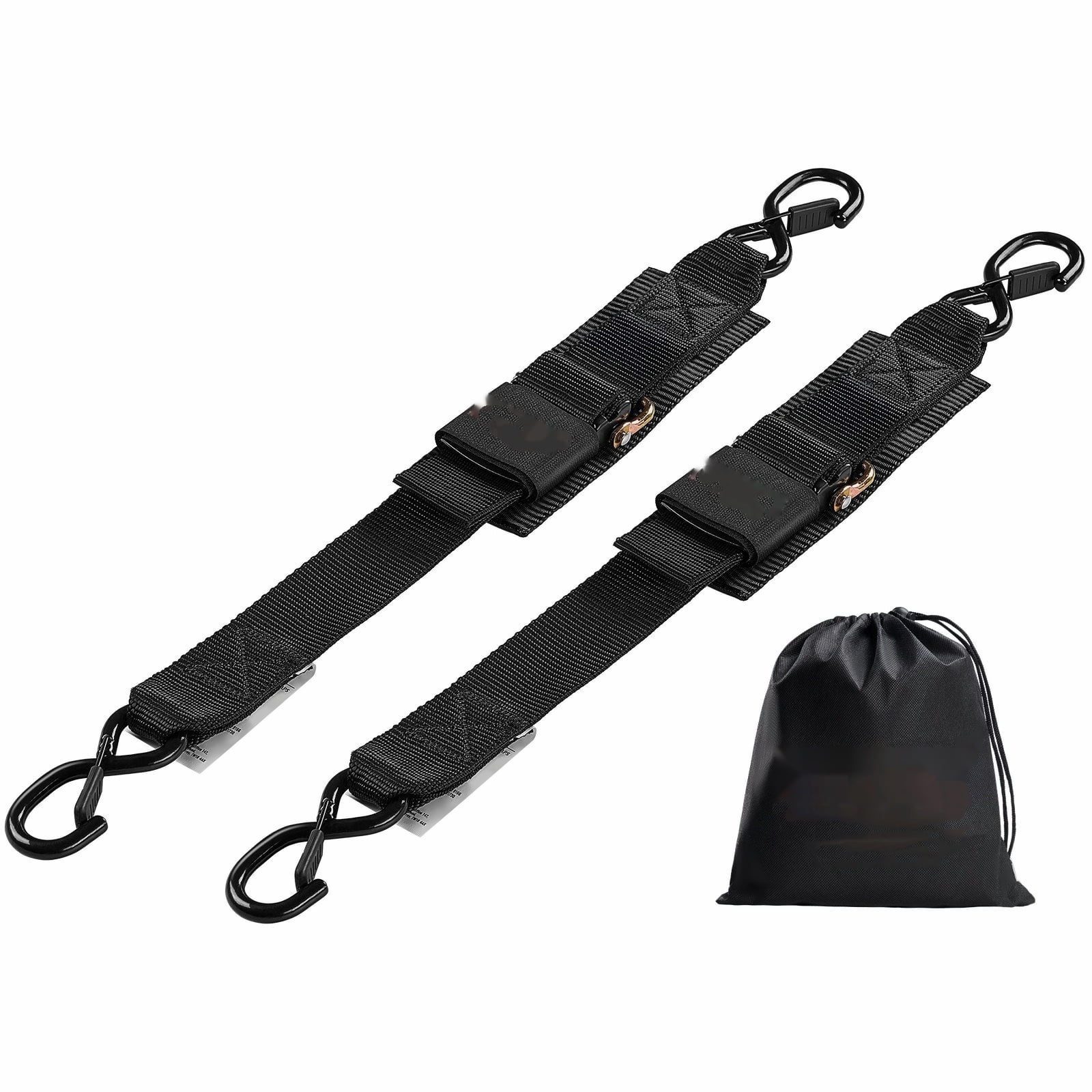 Ratchet Straps 2in x 2ft, 2 Pack - Heavy Duty Tie Down Straps with S Hooks & Security Lock, 1500lbs Break Strength - for Trailers, Boats, Vehicles