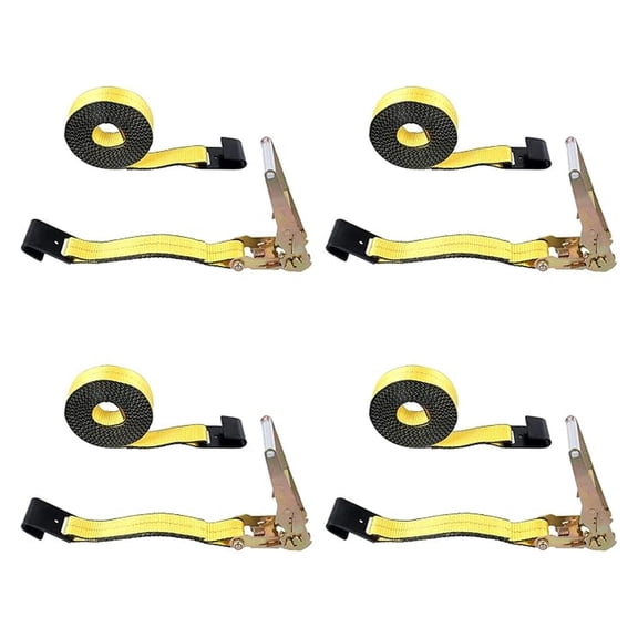Ratchet Straps Flat Hook, 2" x 27' Ratchet Tie-Down Straps Yellow | 10,000 Lbs Breaking Strength | TieDown Ratchet Straps for Flatbed, Truck, Trailers Pickup (4 Pack)