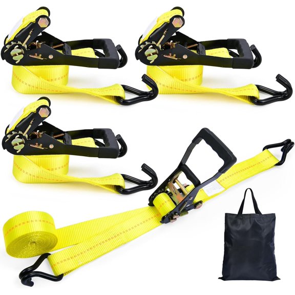 Ratchet Straps Heavy Duty (10,000 Lbs Break Strength), Tie Down Ratcheting with J-Hooks, 2" x 15' Cargo Straps for , & Moving Appliances - 4 Pack