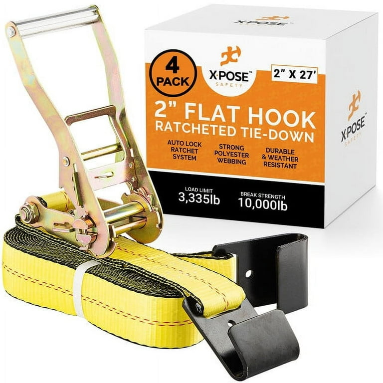 2 in. x 27 ft. x 10,000 lbs. Flat Hook Ratchet Tie Downs (4-Pack) 2 in. x 27 ft. x 10,000 lbs. Flat Hook Ratchet Tie Downs (4-Pack)
