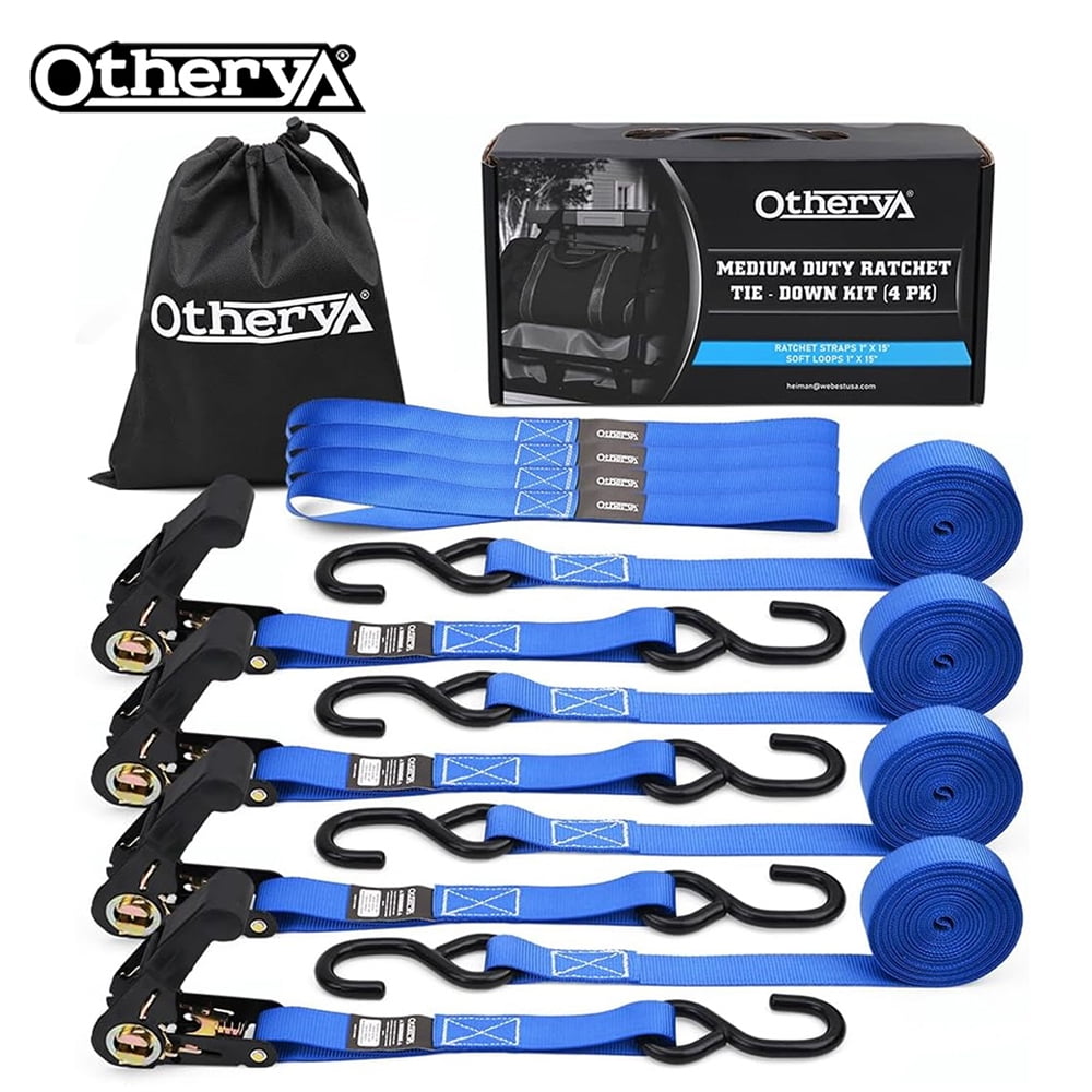 Ratchet Straps Heavy Duty 4 Pack - 1760 LB Break Strength, 1'' x 15 ...