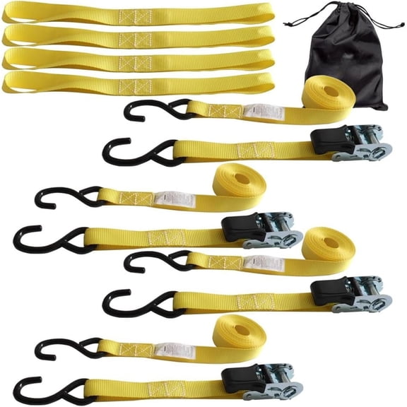 Ratchet Straps Tie Downs (4-Pack) - 1 Inch x 15 (1,500lb Break Strength) for Moving, Trailer, Tie Down Straps Soft Loops