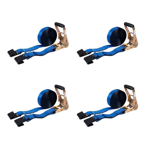 Ratchet Tie-Down Straps with Flat Hooks, 2" x 30' Ratchet Straps Blue | 10,000 Lbs Breaking Strength | TieDown Ratchet Straps for Flatbed, Truck, Trailers Pickup - 4 Pack