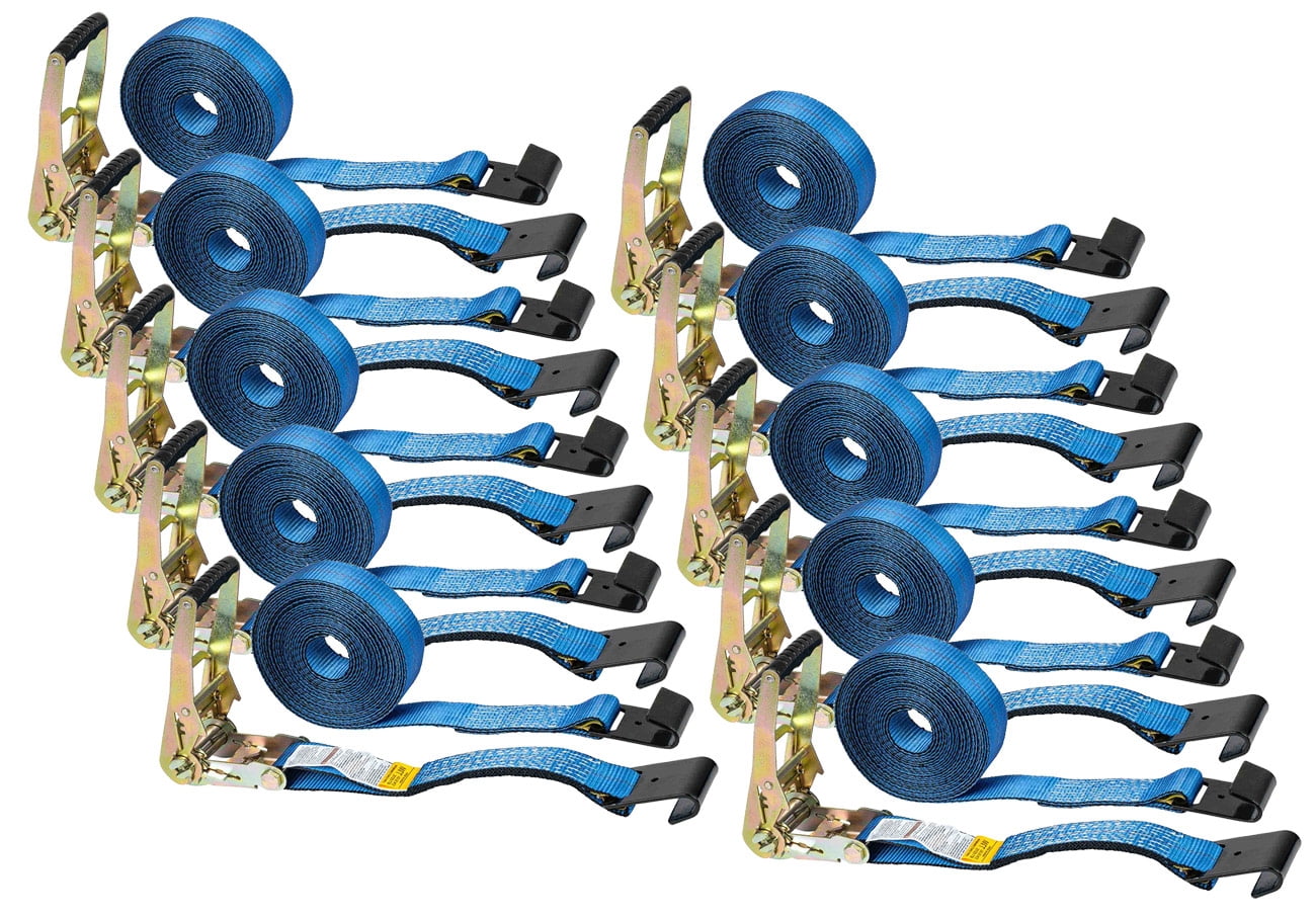 Ratchet TieDown Straps with Flat Hooks, 2" x 30' Ratchet Straps Blue