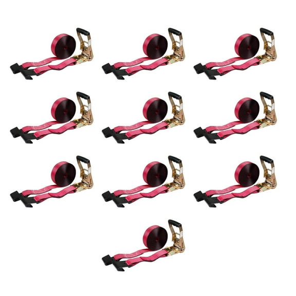 Ratchet Tie-Down Straps with Flat Hooks, 2" x 30' Ratchet Straps Red | 10,000 Lbs Breaking Strength | TieDown Ratchet Straps for Flatbed, Truck, Trailers Pickup - 10 Pack