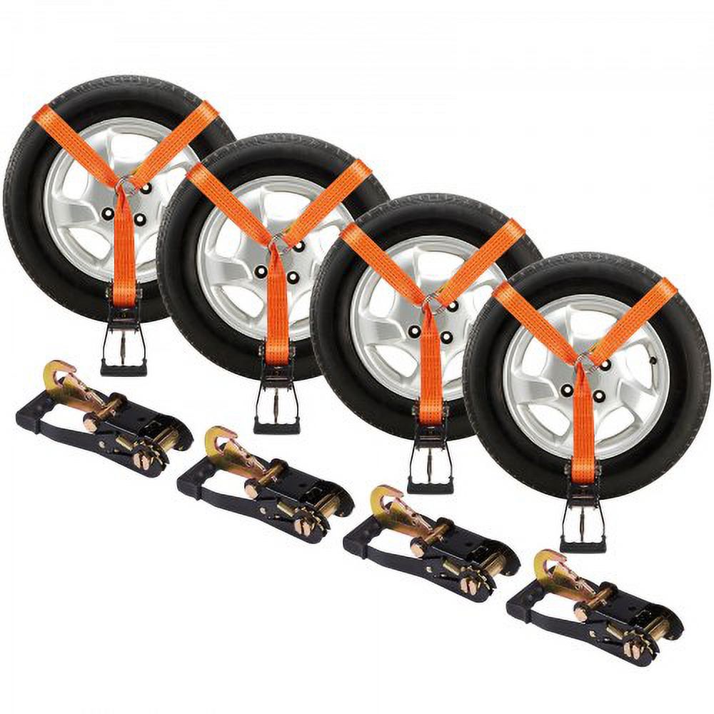 4-Pack Wedge Trailer Straps With Ratchet – 10ft, Snap Hook, Over-Tire Lasso, 5400 Lb Capacity, For Car Hauling