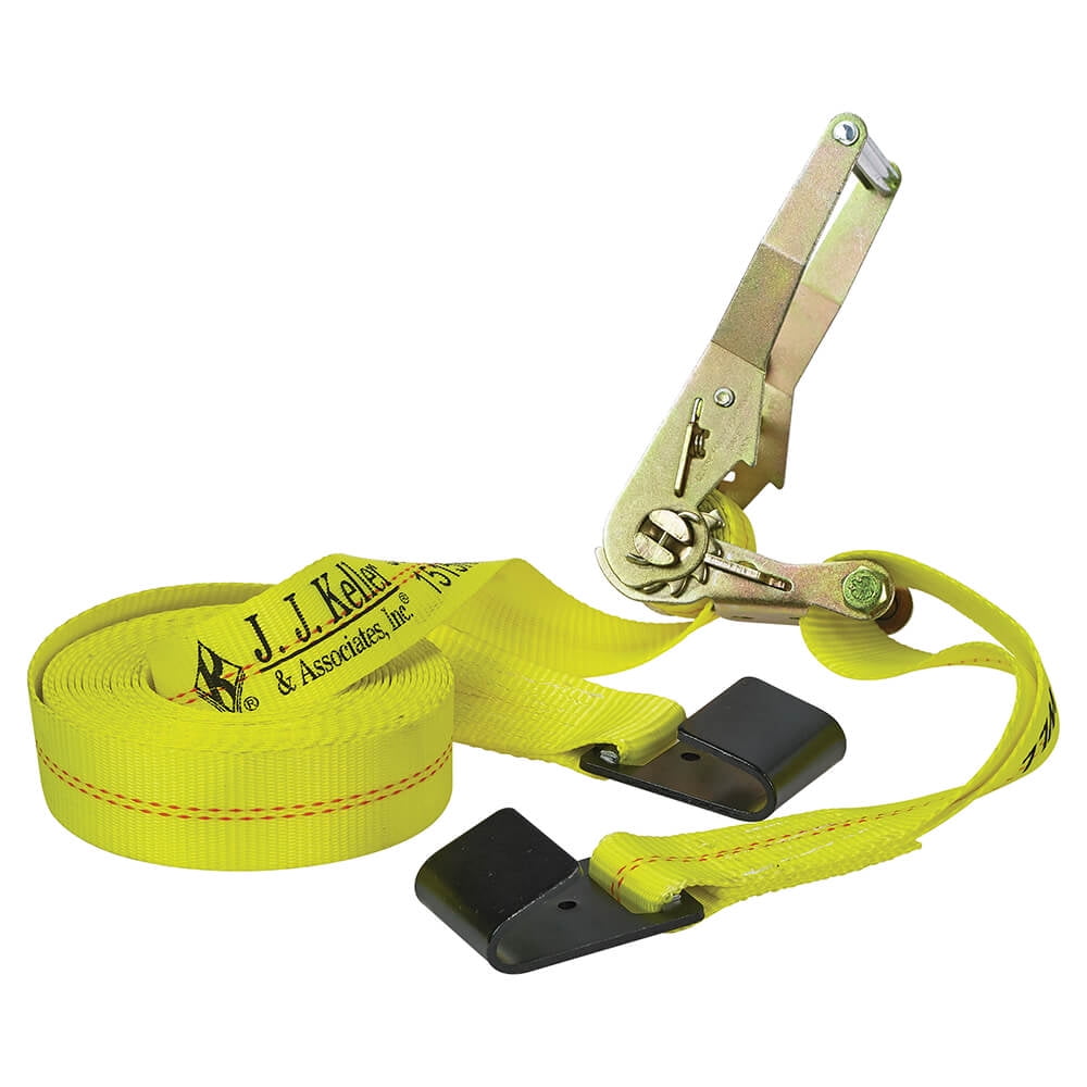 Ratchet Tie Down Straps with Flat Hook, Yellow, 2” x 27', 3,333lbs Safe WLL  