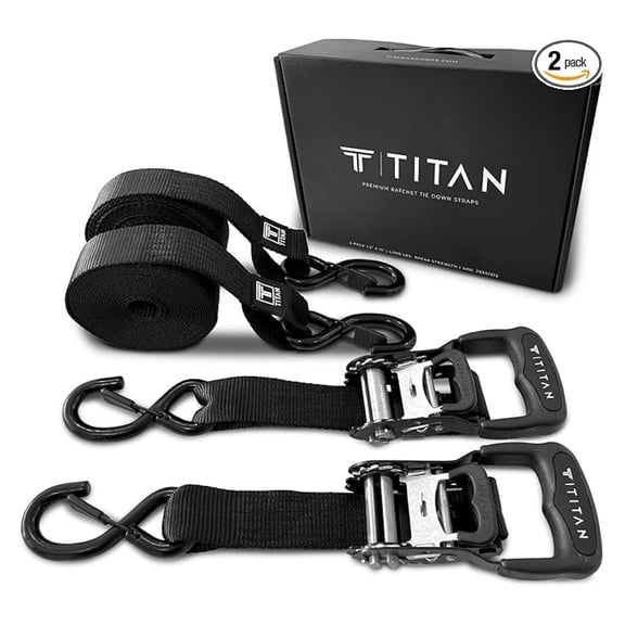 Ratchet Tie Down Straps 1.5x15ft 2-Pack - 5000 Lbs Break Strength - Heavy Duty Cargo Straps with S Hooks - Secure Transport for Trucks, Trailers, Motorcycles