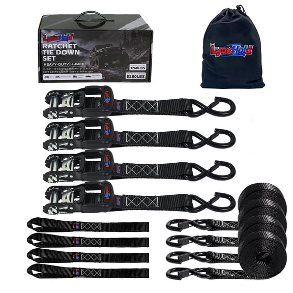 Ratchet Tie Down Straps, 5280lbs Break Strength, 1.6" x 16' Heavy Duty Ratchet Tie Down Strap Set with Padded Handles, Coated S Hook, Soft Loop for Trucks, ATV, UTV, Motorcycle, Cargo & More - Gray