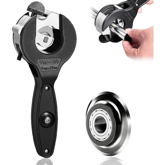 Ratchet-Type Pipe Cutter Tool One-Hand Fast Cutter for8-29mm Stainless Steel, Copper, Aluminum & PVC Pipes, with Replaceable Blades & Deburring Tool(1pcs-black)