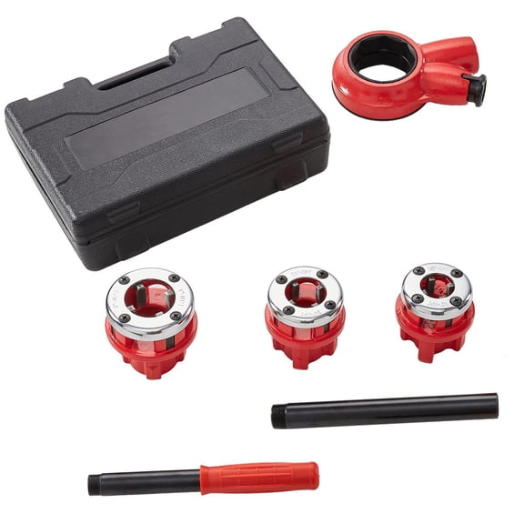 Ratchet Type Pipe Threading Kit 1/2 3/4 1 Inch NPT Manual Portable Tool with 3 Dies Storage Case for Galvanized Aluminum Iron Copper Pipes
