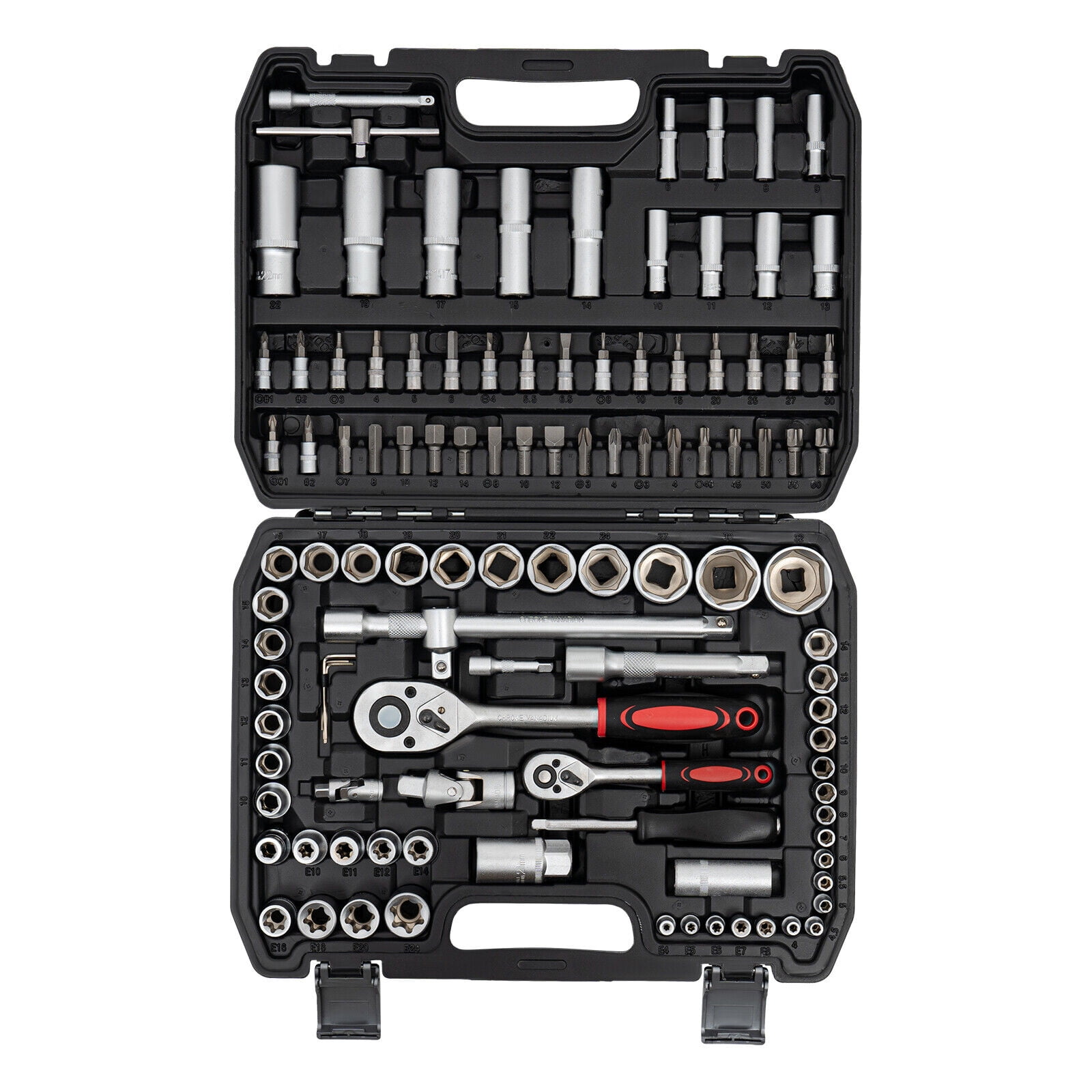 Ratchet Wrench 108Pcs Mechanical Tools Kit Metric 1/4 And 1/2 Drive Socket Set, Carbon Steel, #45 Steel, PP