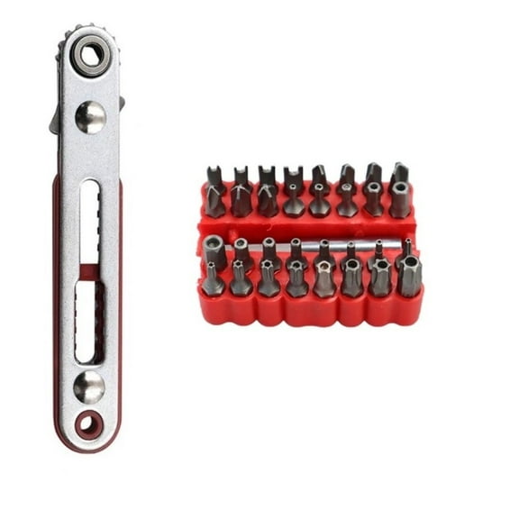 Ratchet Wrench With 33pcs Screwdriver Bits Extension Bit Holder Quick Release Spanner Screwdriver Dual Drive Head Ratchet Wrench