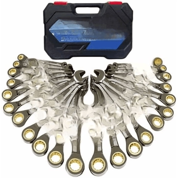 Ratchet Wrenches Set 22 Pcs,Anti-slip 72 Teeth,Combination Ratcheting Wrench Sets Metric 6-18mm & SAE 1/4"-3/4" with Organizer Box,CRV Steel Black Nickel Electroplating$$Tools & Hardware Other