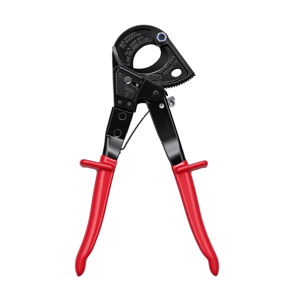 Ratcheting Cable Cutter Spring Steel Blades PVC-Coated Handles Quick-Release Button Heavy Duty Wire Cutter for Copper & Aluminum Cables
