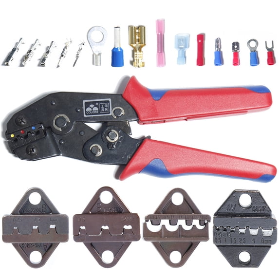 Ratcheting Crimping Tool set ,Quick Exchange and Release Jaw for Heat Shrink ,Non-Insulated Open Barrel,Ferrules Cold pressing line clamp, Naked Terminals Crimper Heat Connector Wire hand tool kit