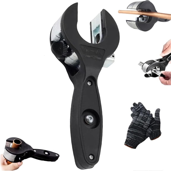 Ratcheting Pipe Cutter Tool, Ratchet-Type Pipe Cutter, One-Hand Fast Pipe Cutting Tool, 2 in 1 Tube Compact Cutter for 5/16-1-1/8 Inch Stainless Steel Copper Aluminium PVC Pipe (Black)