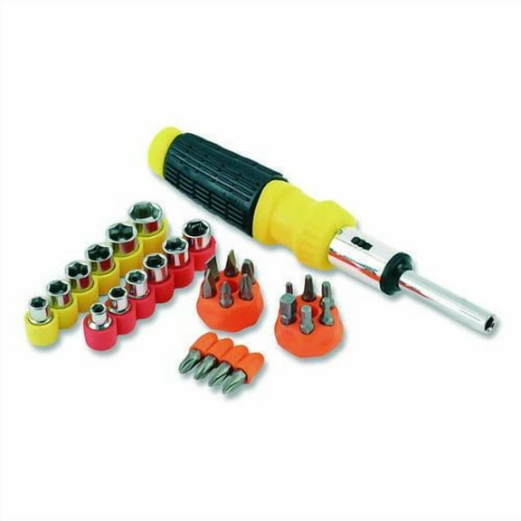Ratcheting Screw/Nut Driver Set, 34-Piece, Hex/Phillips/Slotted/Star Bits, Metric/SAE Sockets, 8" Lo | Bundle of 2