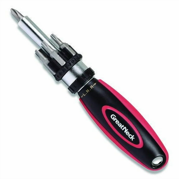 Ratcheting Screw/Nut Driver Set, Phillips/Slotted/Star Bits, 7" Long, Black/Red | Bundle of 5