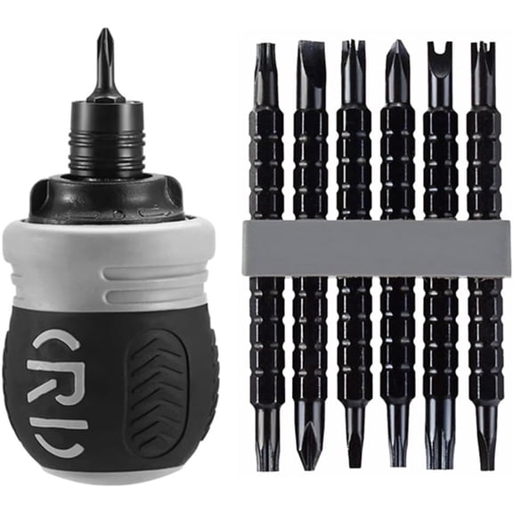 Ratcheting Screwdriver Set, 12-in-1 Multi-bit Stubby Screw Driver Set, Small Magnetic Ratchet Screwdriver with Retractability