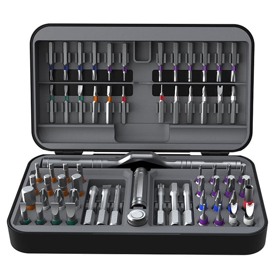 Ratcheting Screwdriver Set, 58-Tooth T-Handle, 42 S2 Steel Bits, Magnetic Case, Repair Kit for Electronics, Laptop, PC, Game Console, Furniture, Bike
