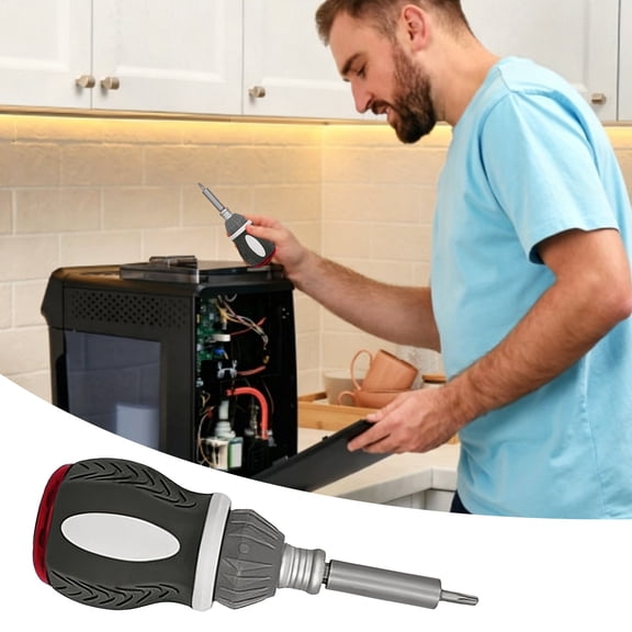 Ratcheting Screwdriver Set with Magnetic Bits, 180-Degree Pivoting Multi Angle Screwdriver Kit, Portable 3-Way Ratchet Household Hand Tool with Ergonomic Grip